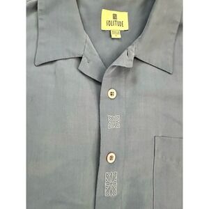 Solitude Blue Gray Short Sleeved Men's Shirt with Embroidery Easy Care Soft sz L